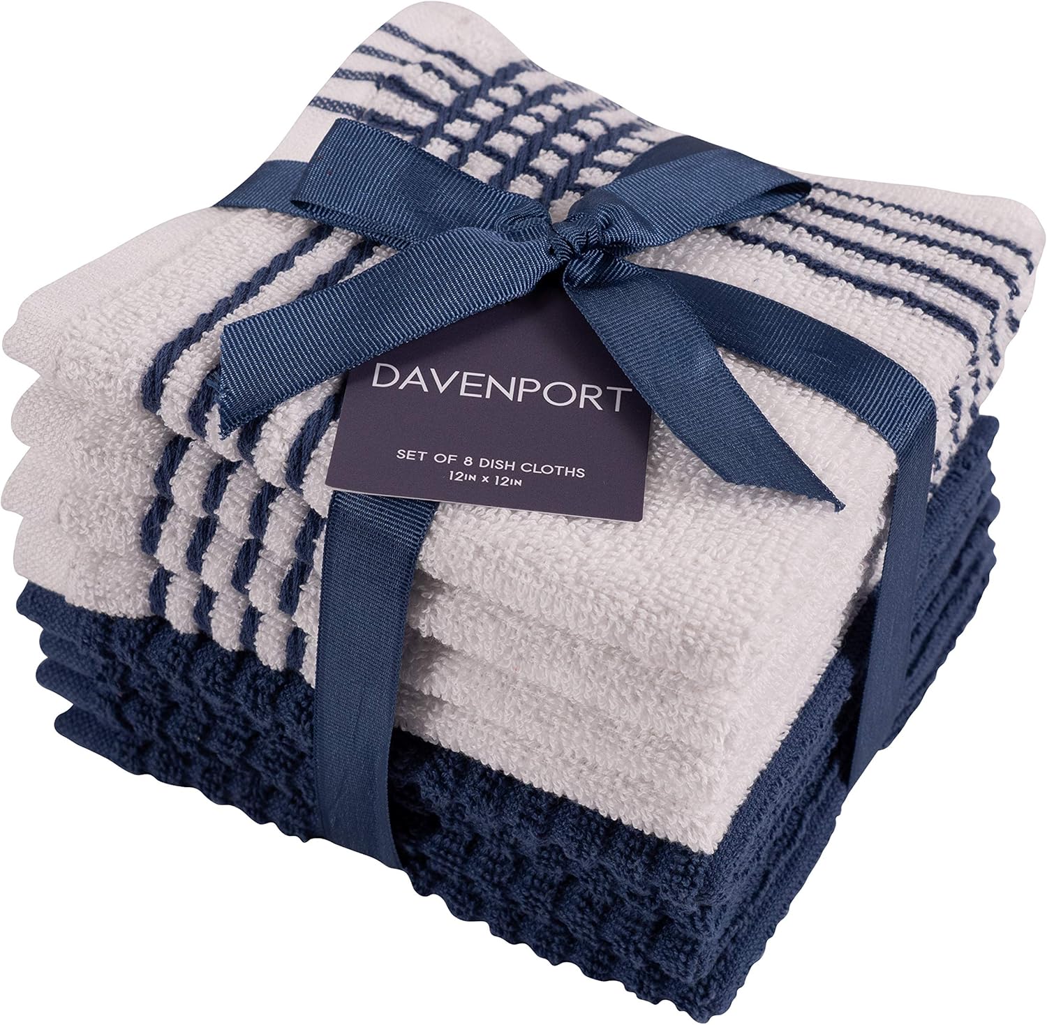 KAF Home Davenport 100% Cotton Dish Cloths | Set of 8, 12 x 12 Inches | Absorbent and Machine Washable | Perfect for Cleaning Counters, and Any Household Spills (Blue, 12" x 12")