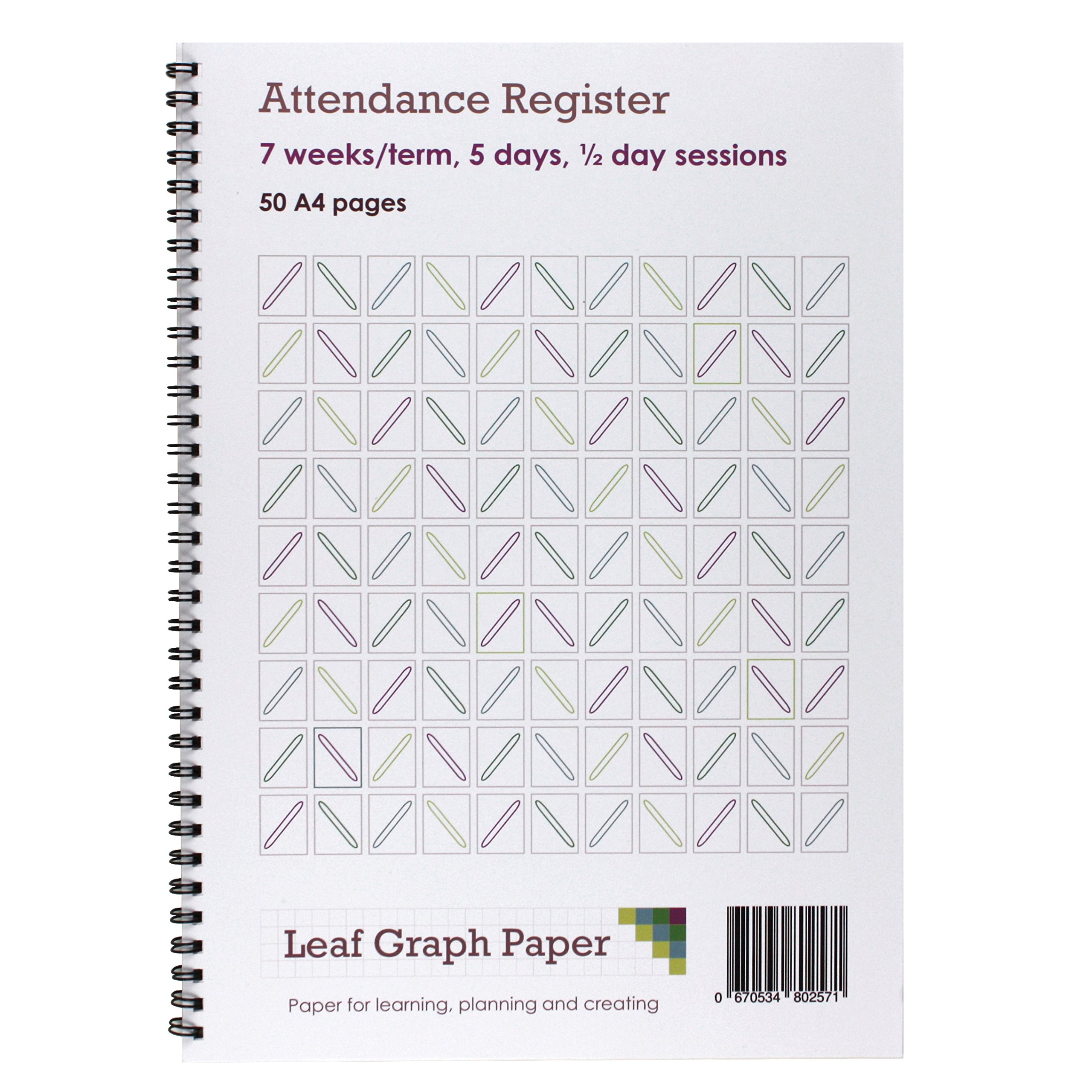 Leaf Graph A4 Attendance Register, School Class Mark Wirebound Book, 50 Pages, White