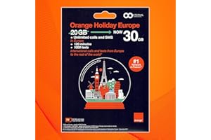 ETERNAL COMMUNICATIONS Preloaded Orange Travel Sim Card Now with 30GB of 4G Data, Unlimited Calls & Texts in Europe, 120 mins + 1000 SMS from Europe to Worldwide (Lasts for 31 Days). Tethering Allowed