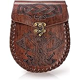 Pumtus Nordic Embossed Belt Pouch, Medieval Faux Leather Side Pack, Retro Belt Bag, Vintage Portable Waist Bag, Renaissance Accessories for Halloween, Cosplay, Costume Party