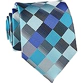 Secdtie Men's Classic Checks Dark Blue Grey Jacquard Woven Silk Tie Necktie