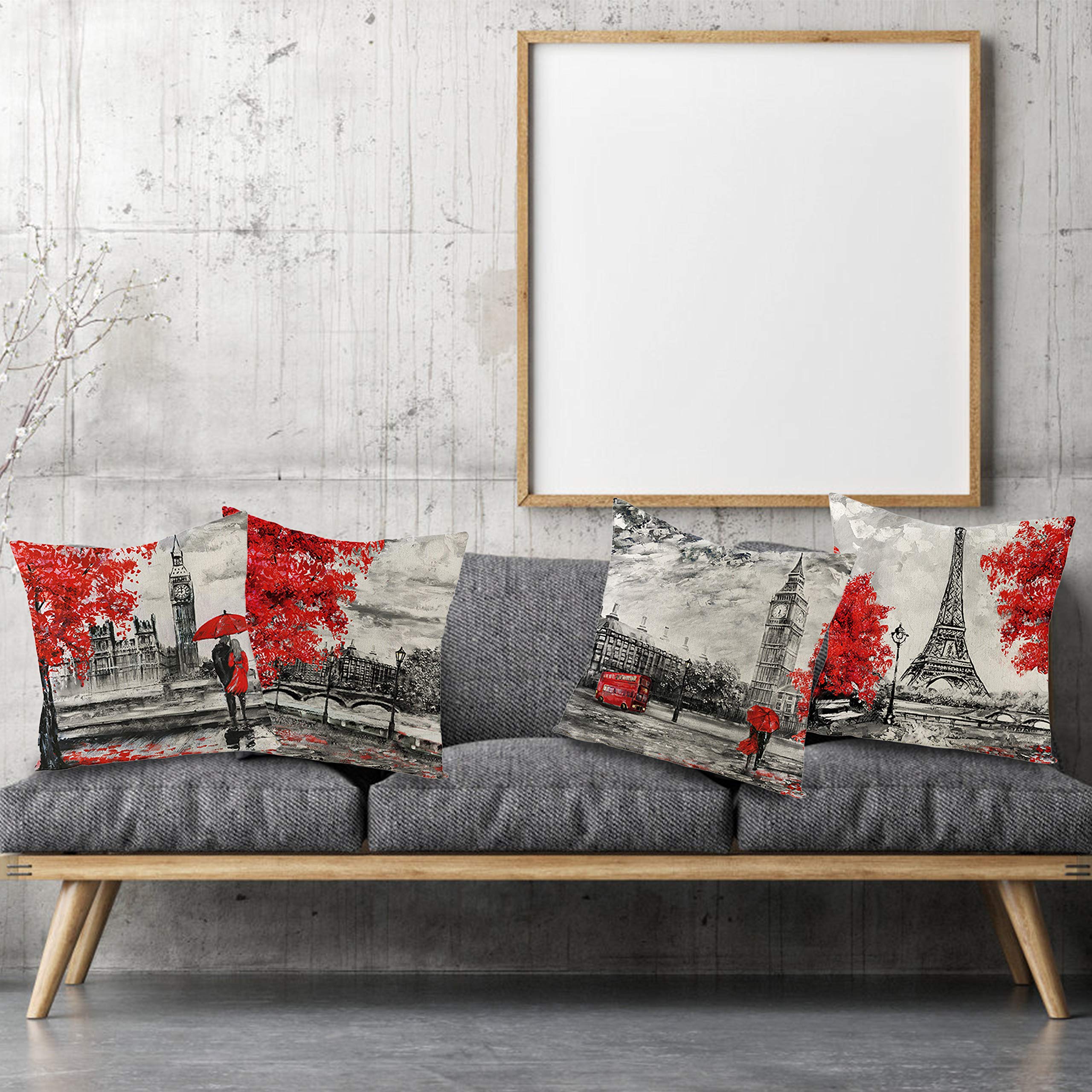 Begleri Throw Pillow Covers，Paris Throw Pillow Covers for Sofa Living Room Car 18 x 18 Inches，4 Pack.