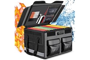 ZANNAKI Fireproof Document Box with Lock, Portable File Organizer Storage Box with Lid for Hanging Letter/Legal Size File Folders, Collapsible Fire proof Waterproof Safe Box for File Cabinet Home Office
