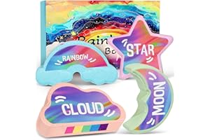 AWKUWA Rainbow Bath Bombs for Kids - 4 Pcs Handmade Natural Kids Bath Bombs, Organic Bubble Bath for Girls, Christmas Gifts for Kid Girls, Stocking Stuffers