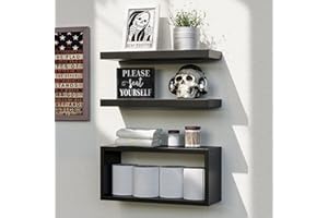 RICHER HOUSE Black Floating Shelves Set of 3, Modern Bathroom Shelves Wall Mounted Shelves for Wall Decor, Over Toilet Black Wall Shelves for Bathroom Bedroom, Living Room, Kitchen