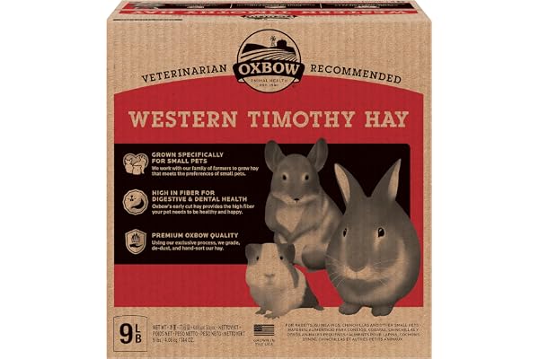 Oxbow Western Timothy Hay, Guinea Pig Hay, Small Pet Bunny Supplies, All Natural Grass for Guinea Pig, Bunny, Chinchilla & Hamster, Oxbow Rabbit Supplies for Bunnies, 9 lb box