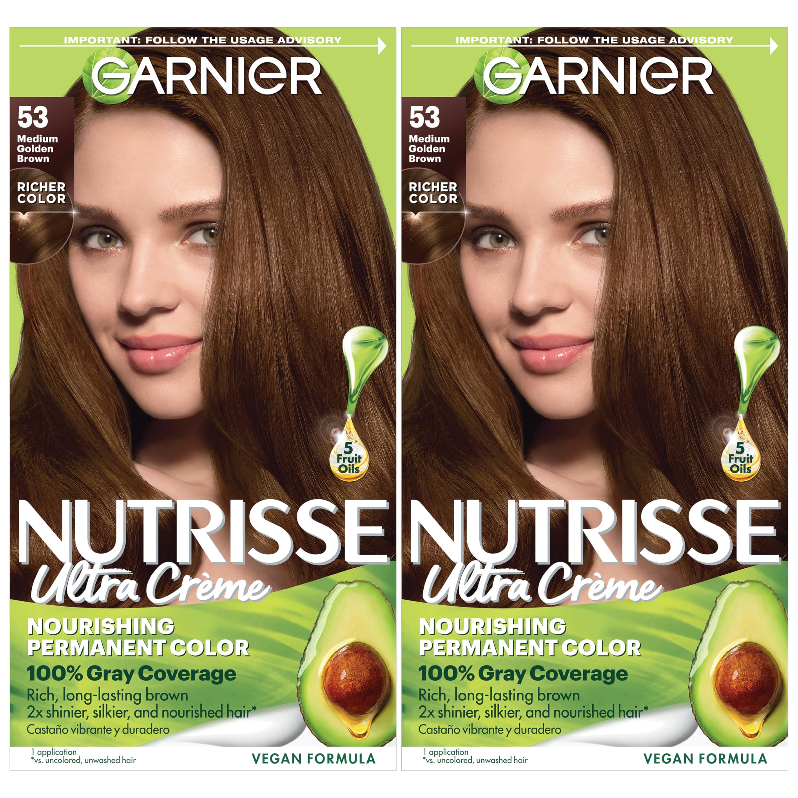 Photo 1 of Garnier Hair Color Nutrisse Nourishing Creme, 53 Medium Golden Brown (Chestnut) Permanent Hair Dye, 2 Count (Packaging May Vary)