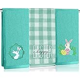 UHRMF 3pcs Buffalo Plaid Easter Bunny Hand Towels Set 100% Cotton Soft Absorbent Spring Bathroom Hand Towels 14x29 Inch Cute Easter Day Kitchen Decor Towels Holiday Bathroom Decor Gift(Blue)