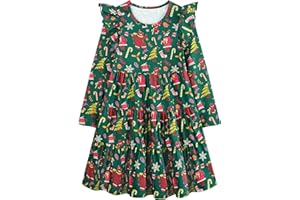 Poroka Girls Ruffle Sleeve Dress Tiered Swing A-Line Twirly Skater Midi Casual Dress for Kids with Pockets Summer Fall Winter