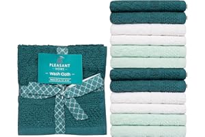 PH PLEASANT HOME Pleasant Home Chevron Wash Cloths Set - 12 Pack (12” x 12”) – 509 GSM - 100% Ring Spun Cotton Wash Cloth - Super Soft and Highly Absorbent Face Towels (Green, White & Mint)