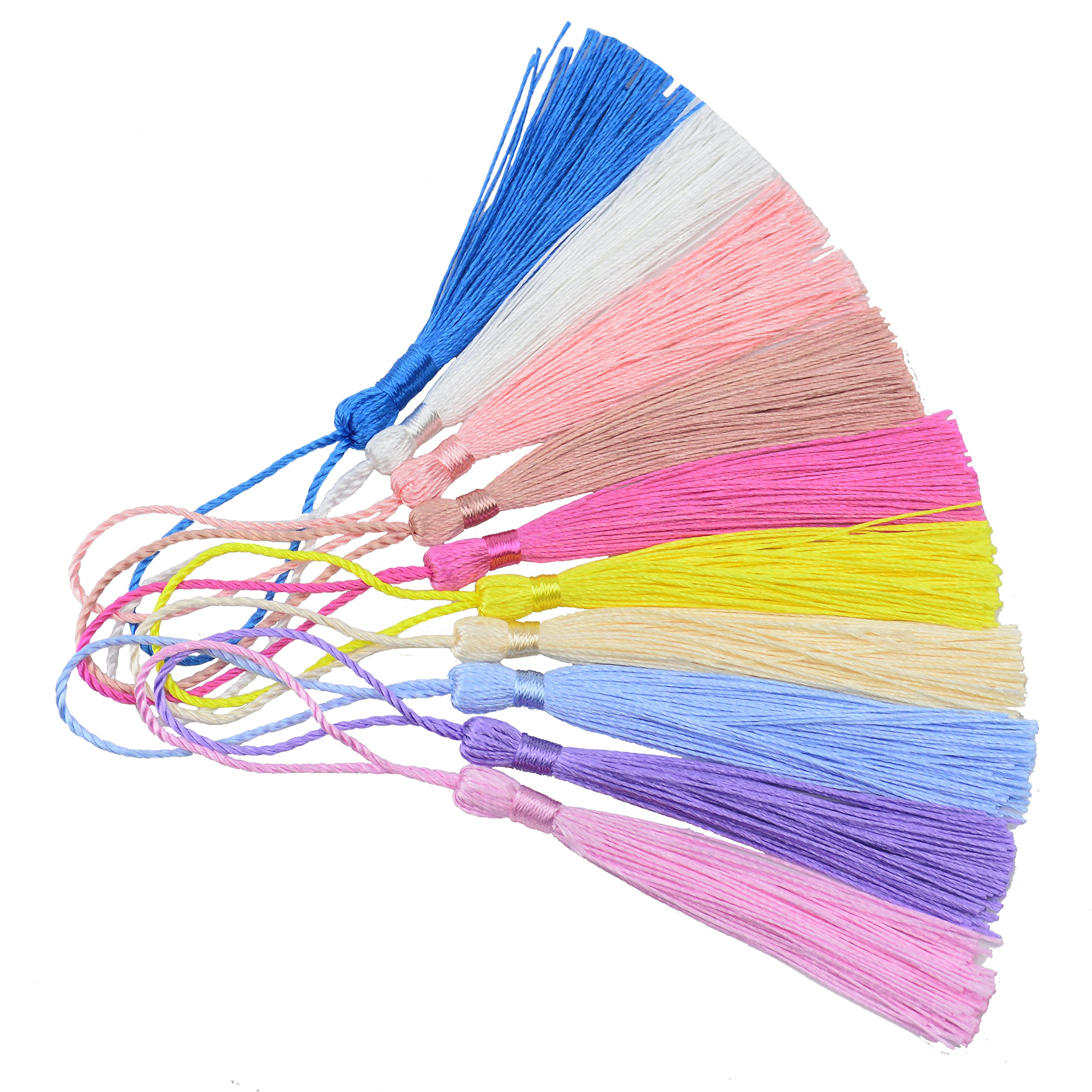 100pcs 13cm/5 Inch Silky Floss bookmark Tassels with 2-Inch Cord Loop and Small Chinese Knot for Jewelry Making, Souvenir, Bookmarks, DIY Craft Accessory (Mixed1)