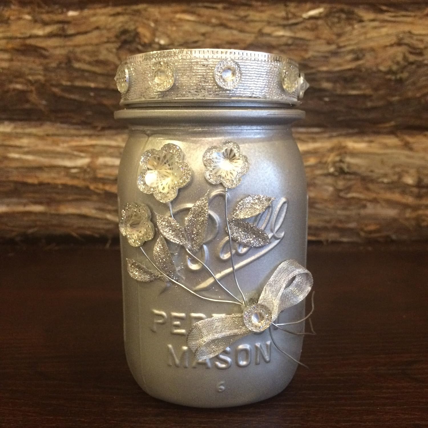 Silver Mason Jar, Mason Jar Wedding and Anniversary Decor