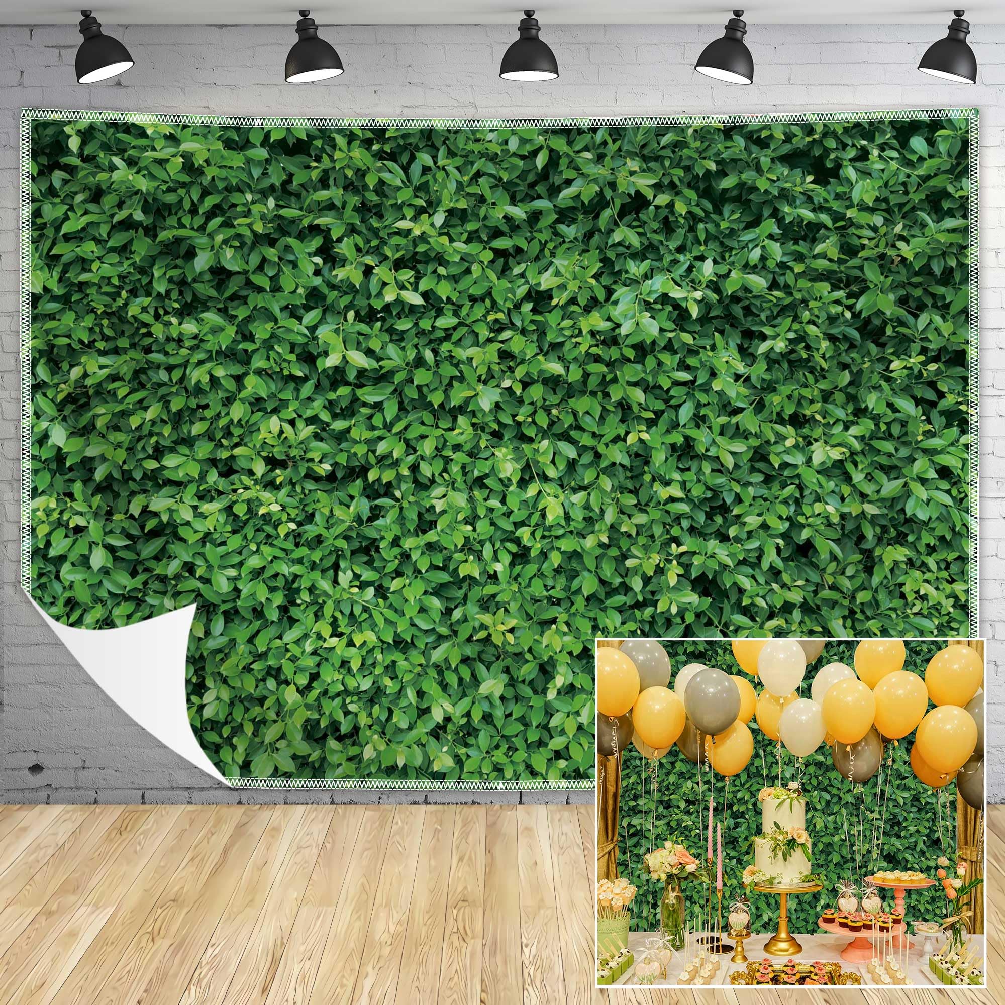 Photo 1 of Green Leaves Backdrop - Nature Greenery Polyester Photography Background for Birthday Wedding Decor Soft Fabric Wall Banner | Baby Shower, Safari, Dinosaur Theme Photo Booth(10x8ft)