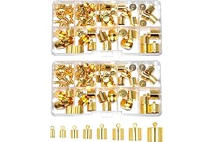 Cord End Cap for Jewelry Making, Kumihimo End Cap Finding Kit for Leather, Tassels; Gold 4mm to 12mm 160 PCs by Mandala Crafts