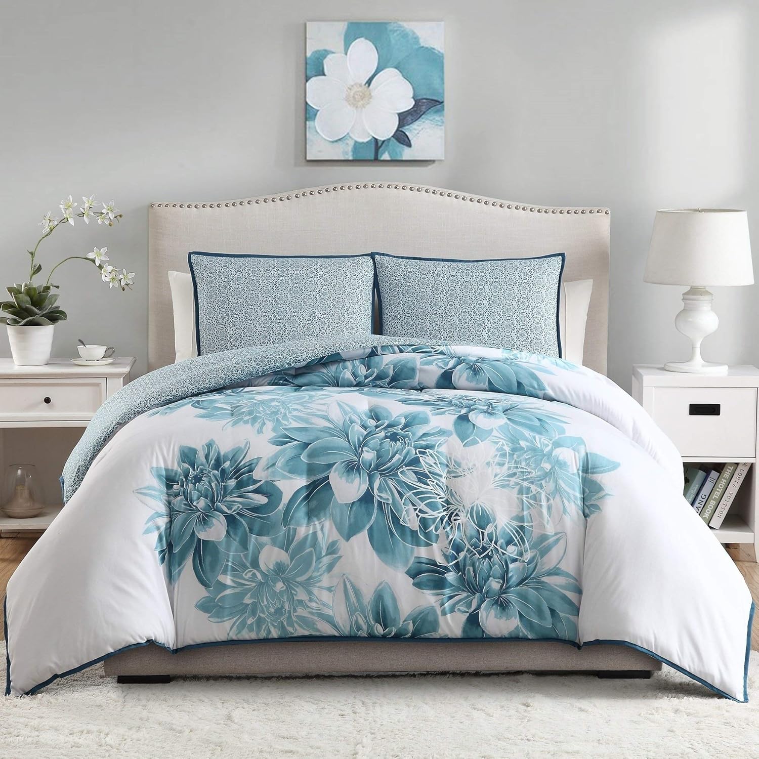 Amazon Com Misc 3piece Blue Gray Girls Flower Comforter Set Full