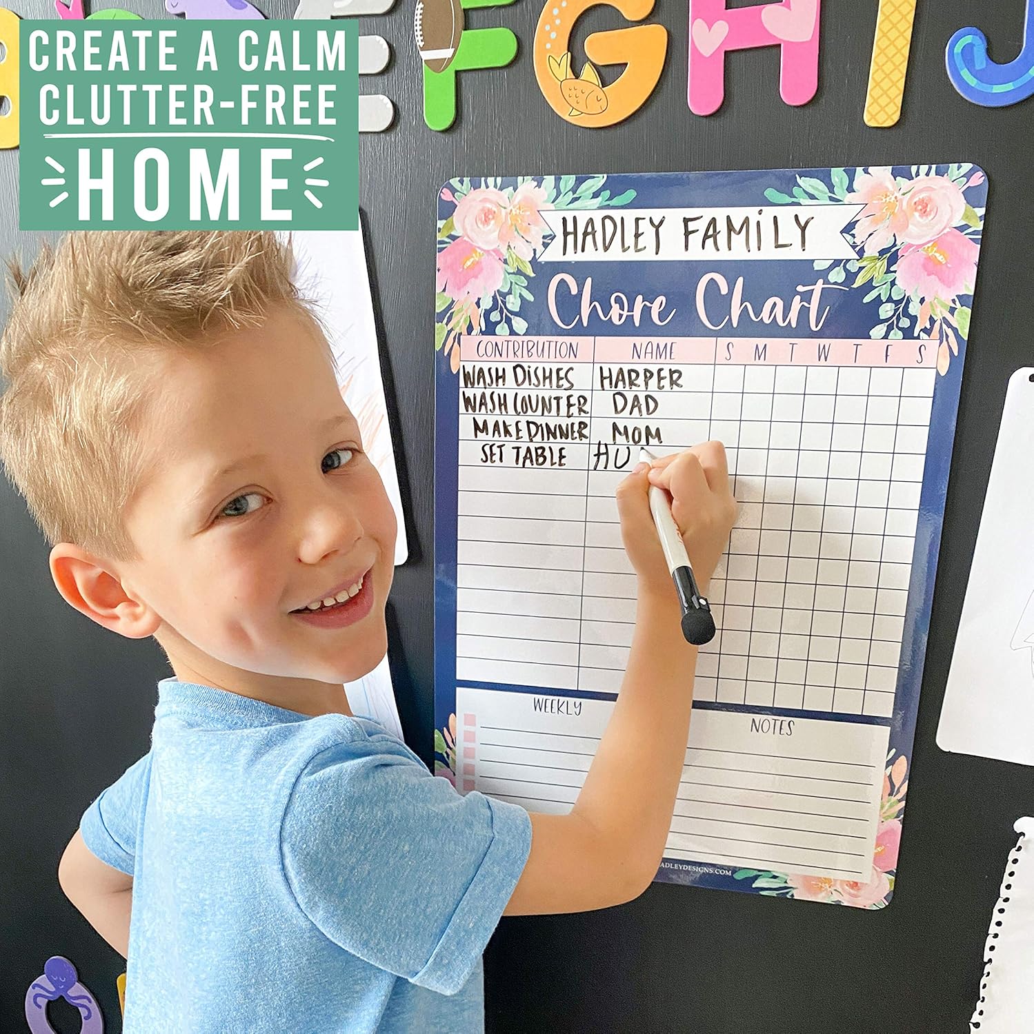 Navy Floral Family Chore Chart for Adults, Magnetic Chore Chart for Teens, Kids Reward Chart for Toddlers at Home, Pink Chore Reward Chart System for Kids, My Magnetic Responsibility Chart for Kids : Office Products