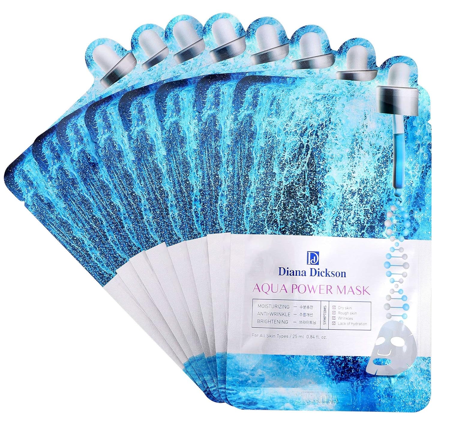 DIANA DICKSON Hyaluronic Aqua Power Moisturizing/Anti-Wrinkle Sheet Mask 8 Pcs