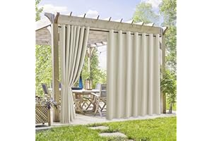RYB HOME Extra Wide Outdoor Curtains 2 Panels - UV Protect Waterproof Privacy Outside Curtains for Patio Gazebo Balcony Lanai Pavilion Pergola Deck, Wide 105 x Long 108 inches, Cream