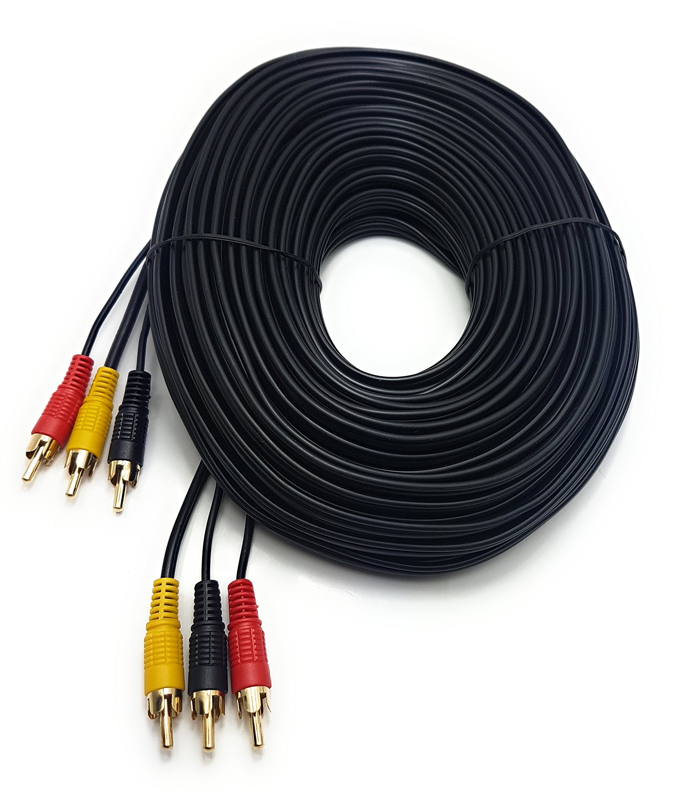 MainCore 20m Long 3 x Phono Male To 3 x Phono Male Cable Audio Composite Video RCA Lead (Available in 0.15m, 0.25m, 0.50m, 1m, 2m, 3m, 5m, 7m, 10m, 15m, 20m, 25m)