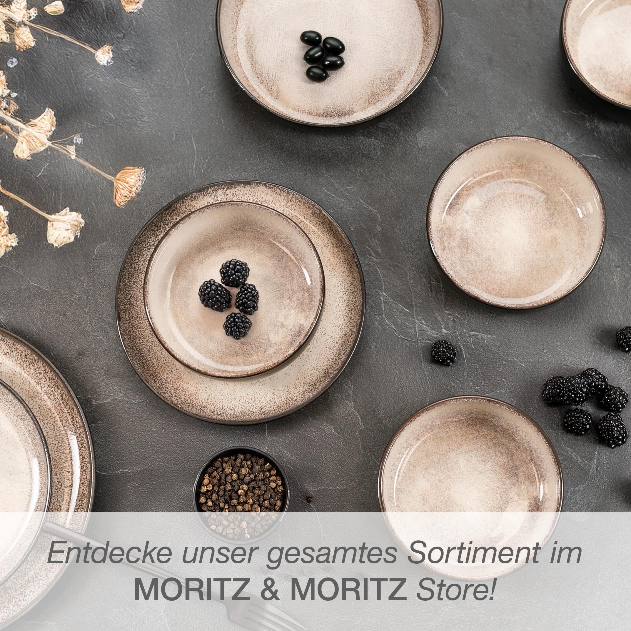 Moritz & Moritz VIDA Geschirrset 6 Personen Beige 18-tlg. - Modernes Porzellan Geschirr Set - Kratz-, Mikrowellen- & Spülmaschinenfest, Essgeschirr, Tafelservice, Kombiservice 6 Personen 8