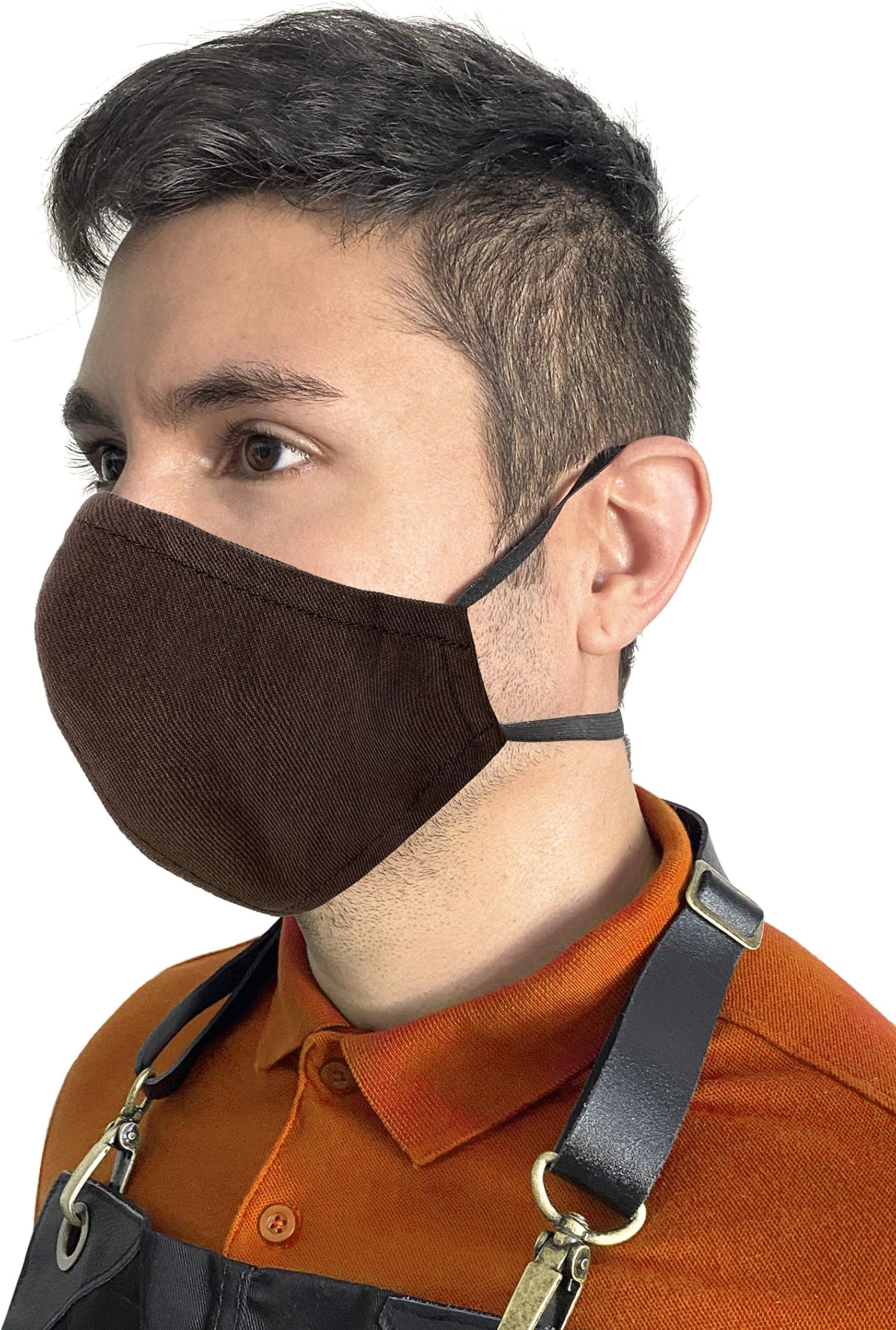 Under NY Sky Face Mask - Over the Head Elastic Loop - Double Layer, Filter Pocket - Reusable, Washable - Brown Twill - Adult, Unisex