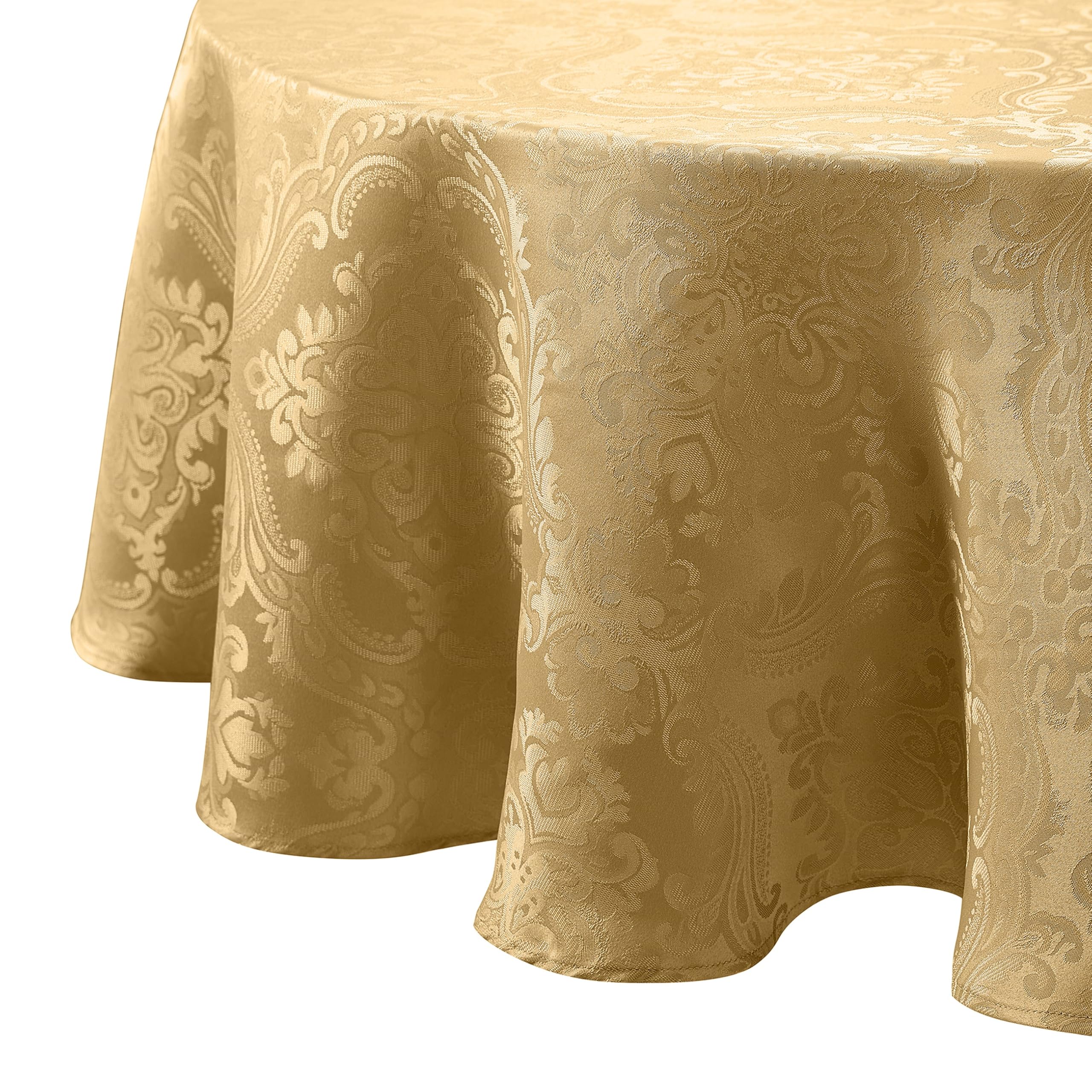 Elrene Damask Tablecloth, Polyester, Gold, 84" x 60" (Oval) — image 1