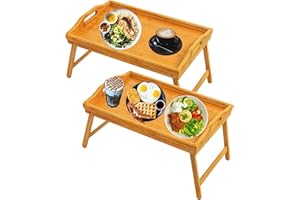 SLYYZYYDS 2 Pack Bamboo Bed Tray with Folding Legs - Multi-functional Bed Table Tray for Eating, Working, and More