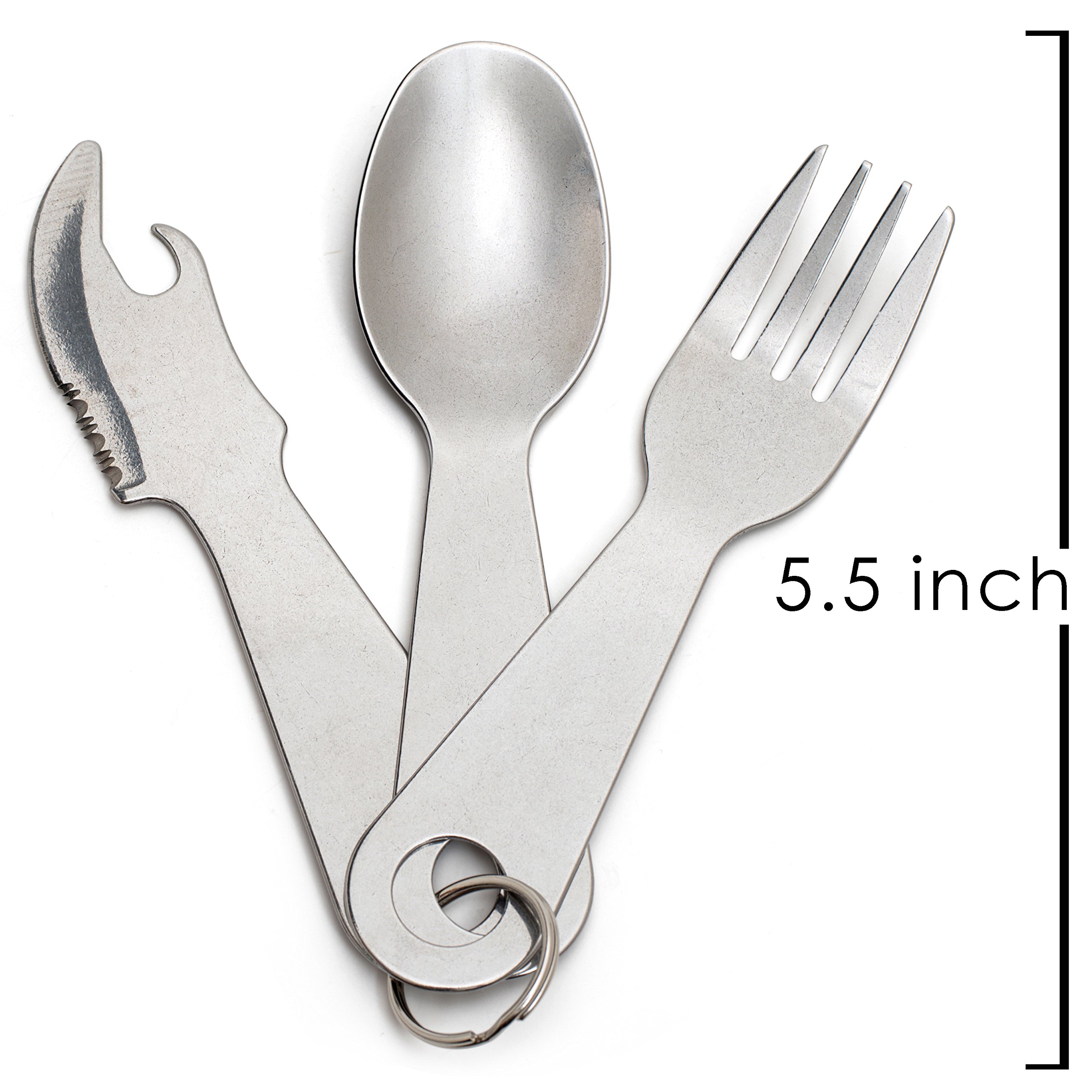 Out&Joy Lightweight Stainless Steel Camping Cutlery Set – Compact, Multi-Purpose, Eco-Friendly Silverware Set Includes Fork, Spoon, Knife + Can and Bottle Opener (4 Person Setting)