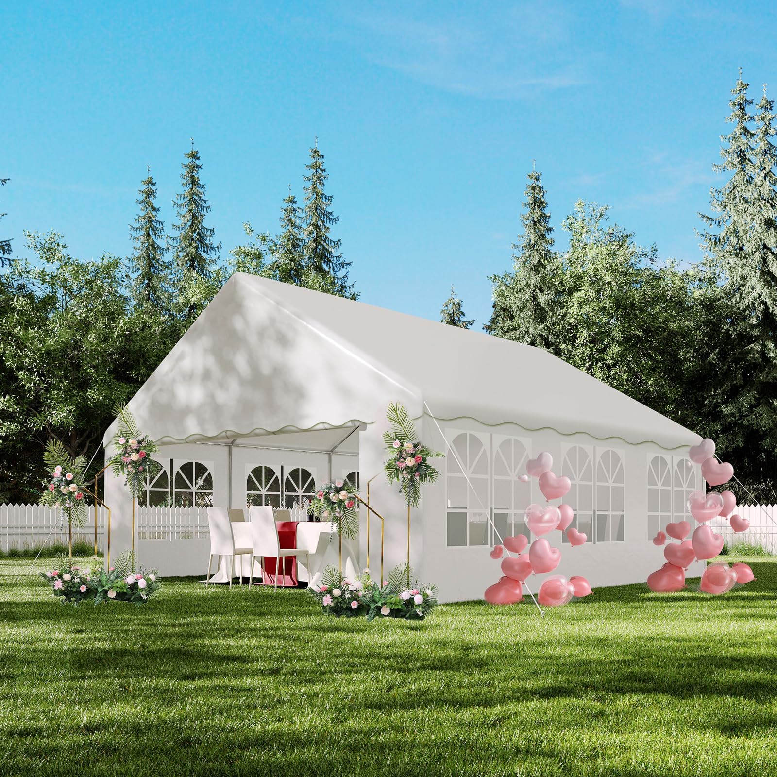 Photo 1 of ***PARTS ONLY/FRAME***20'X20' Party Tent with Removable Sidewall Windows, Outdoor Heavy Duty Wedding Gazebo, Event Shelter Wedding Canopy Tent for Parties Carport BBQ, White & Wave Edge