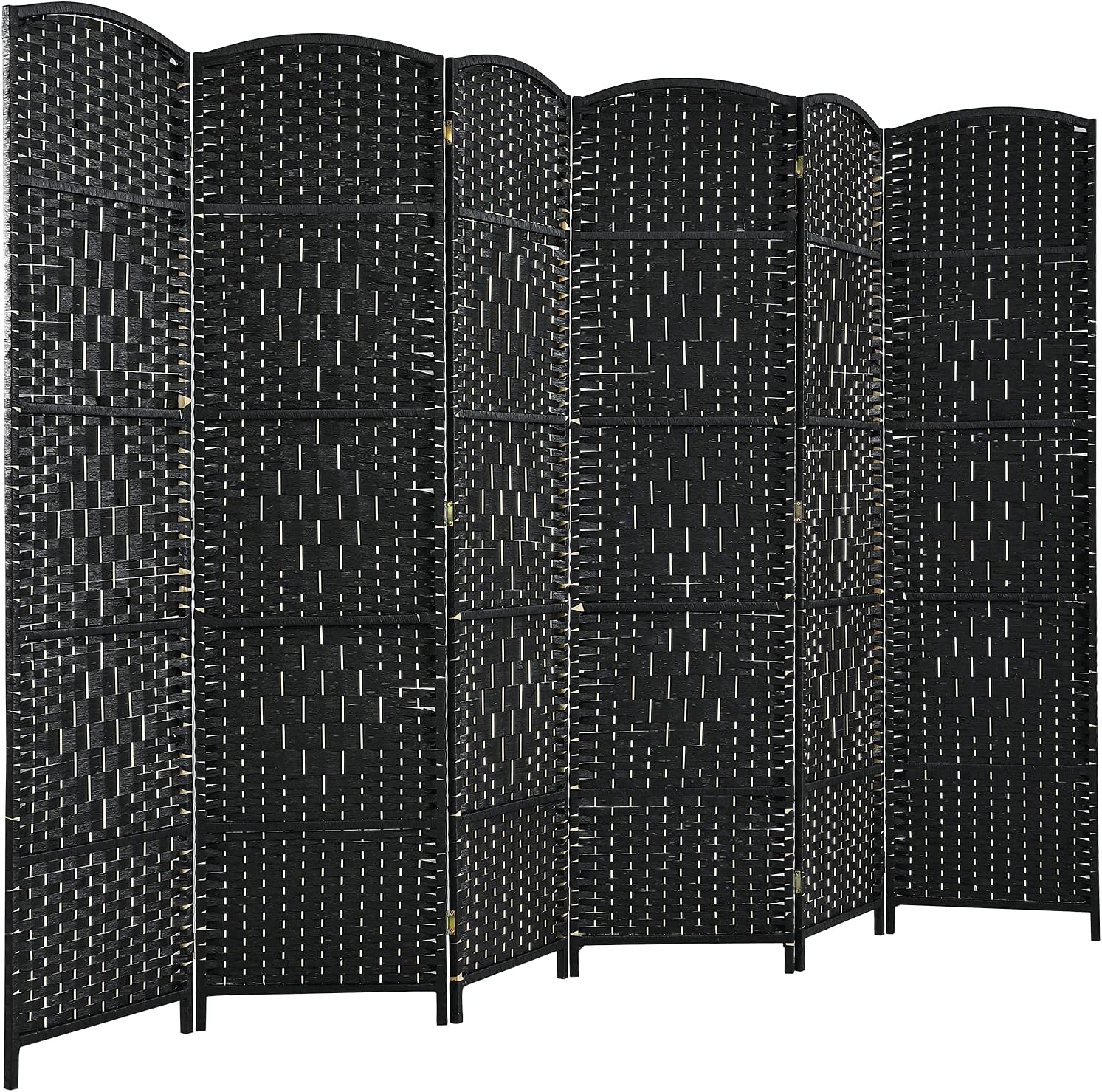 Giantex 6 Panel 6 Ft Tall Room Divider, Freestanding Wood Partition Room Dividers w/ Hand-Made Woven Paper Fiber, Indoor Outdoor Folding Privacy Screen for Balcony, Office, Living Room (Black)