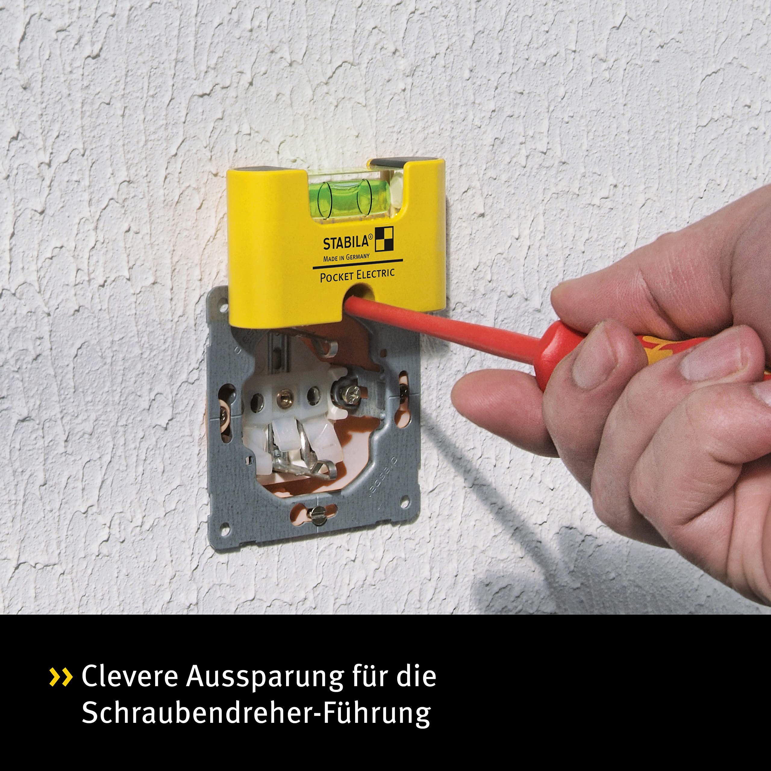 STABILA Mini-Wasserwaage Pocket Electric, 7 cm, starker Seltenerd-Magnet, 1 Horizontal-Libelle, Made in Germany, Gelb 4