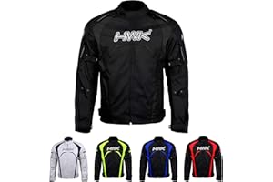 HWK Motorcycle Jacket Men's Riding Textile Racing Motorbike Hi-Vis Biker CE Armored Water Resistant Jackets (All-Black, 2XL)