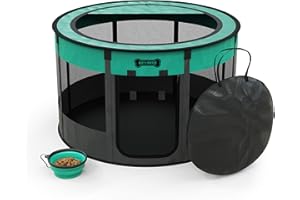 Ruff 'N Ruffus Portable Foldable Pet Playpen +FREE Carrying Case + FREE Travel Bowl (Large (48x48x23.5 inches), Aqua (Blue))