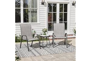 Amopatio 3 Piece Patio Set, Outdoor Stackable Dinging Chairs for All Weather, Breathable Garden Outdoor Furniture for Backyard Deck, Light Grey