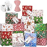 Maxcheck 100 Pack Christmas Cookie Boxes with Window - 4 x 4 x 2.5 Inches Treat Boxes for Bakery, Candy, Party Favors - Includes Twine and Gift Tags