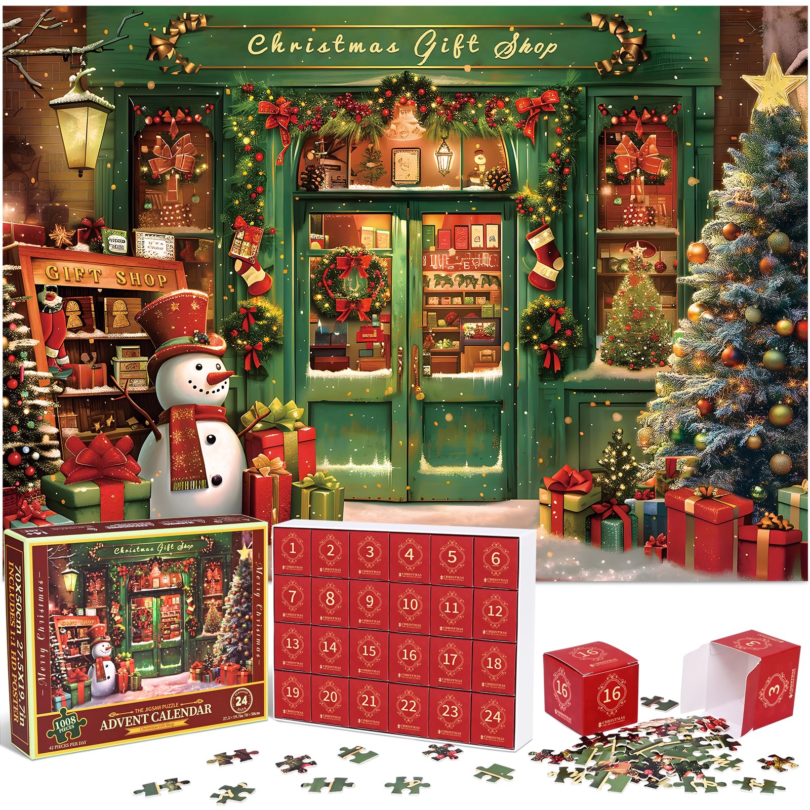 Photo 1 of WENMER Puzzle Advent Calendar 2024, Advent Puzzles for Adults 2024, 1008 Pieces Christmas Gift Shop Jigsaw Puzzle, 24 Day Christmas Countdown Calendar Puzzle, Advent Calendar Puzzle Gift for Family Friends and Kids 19.7in x 27.5in