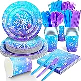 Kochorie 175 Pieces Frozen Iridescent Winter Snowflake birthday Party Supplies Frozen Disposable Party Tableware Set Paper Plates Napkins Cups for Christmas Winter Wonderland Decorations, Serve 25
