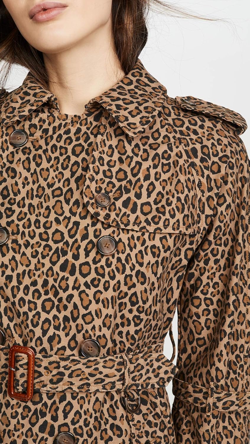 R13 Womens Raglan Sleeve Trench Coat Print Tan Leopard Small Coats