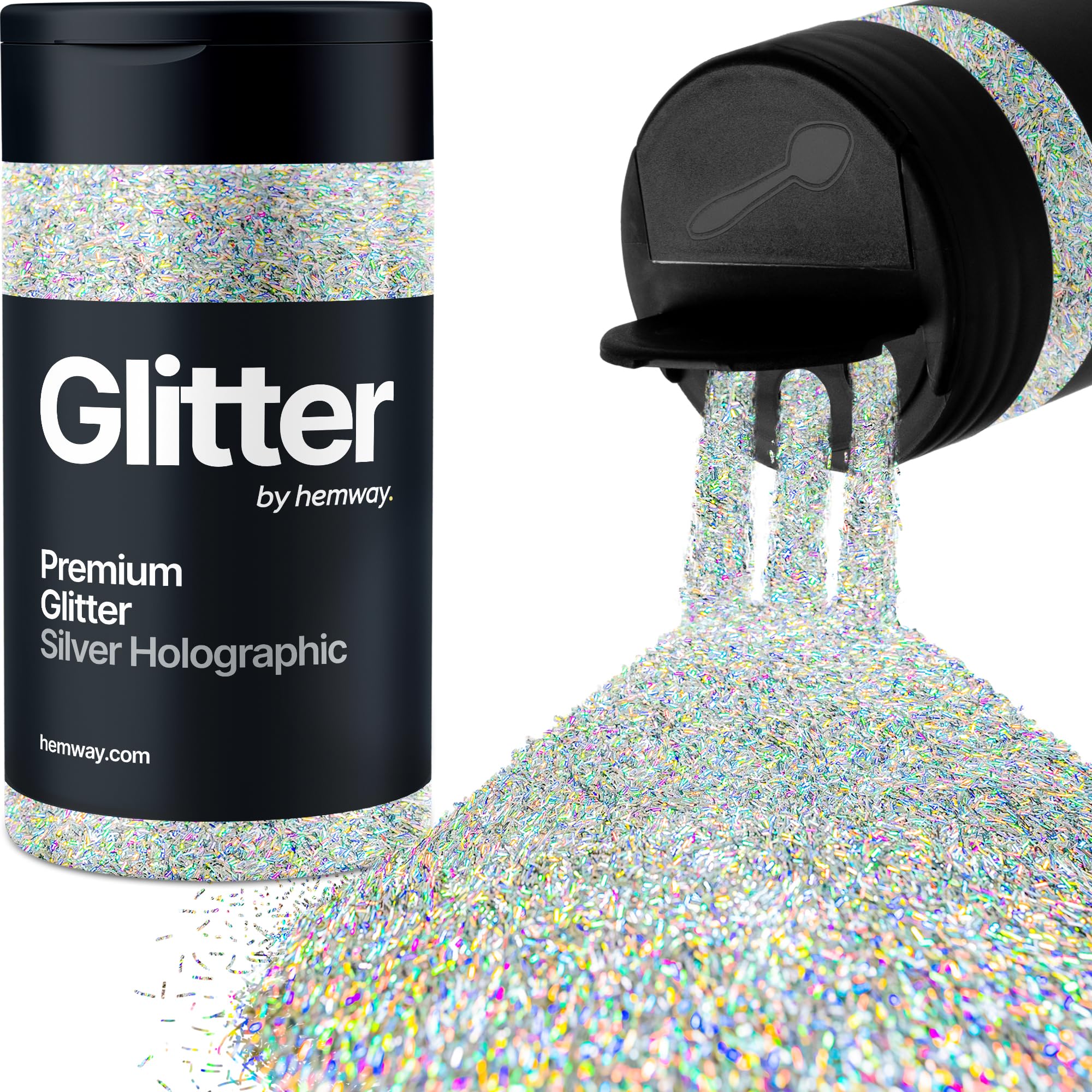 Holographic Silver Strands Glitter Shaker, 130g Glitter, Crafts Metallic Flake Silver Strands Sequins, Resin & Epoxy Crafts, Decorating, Halloween, Christmas Nail, Face, Hemway — image 1