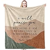 HIWX Christian Blanket, Religious Christian Gifts for Women, Faith Based Gifts, Psalm 139:14 Bible Verse Boho Throw Blanket for Couch Bed Sofa Living Room Bedroom Decor, 50x60 Inches