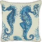 Saro Lifestyle Sea Horse Throw Pillow Cover, Navy Blue, 20"