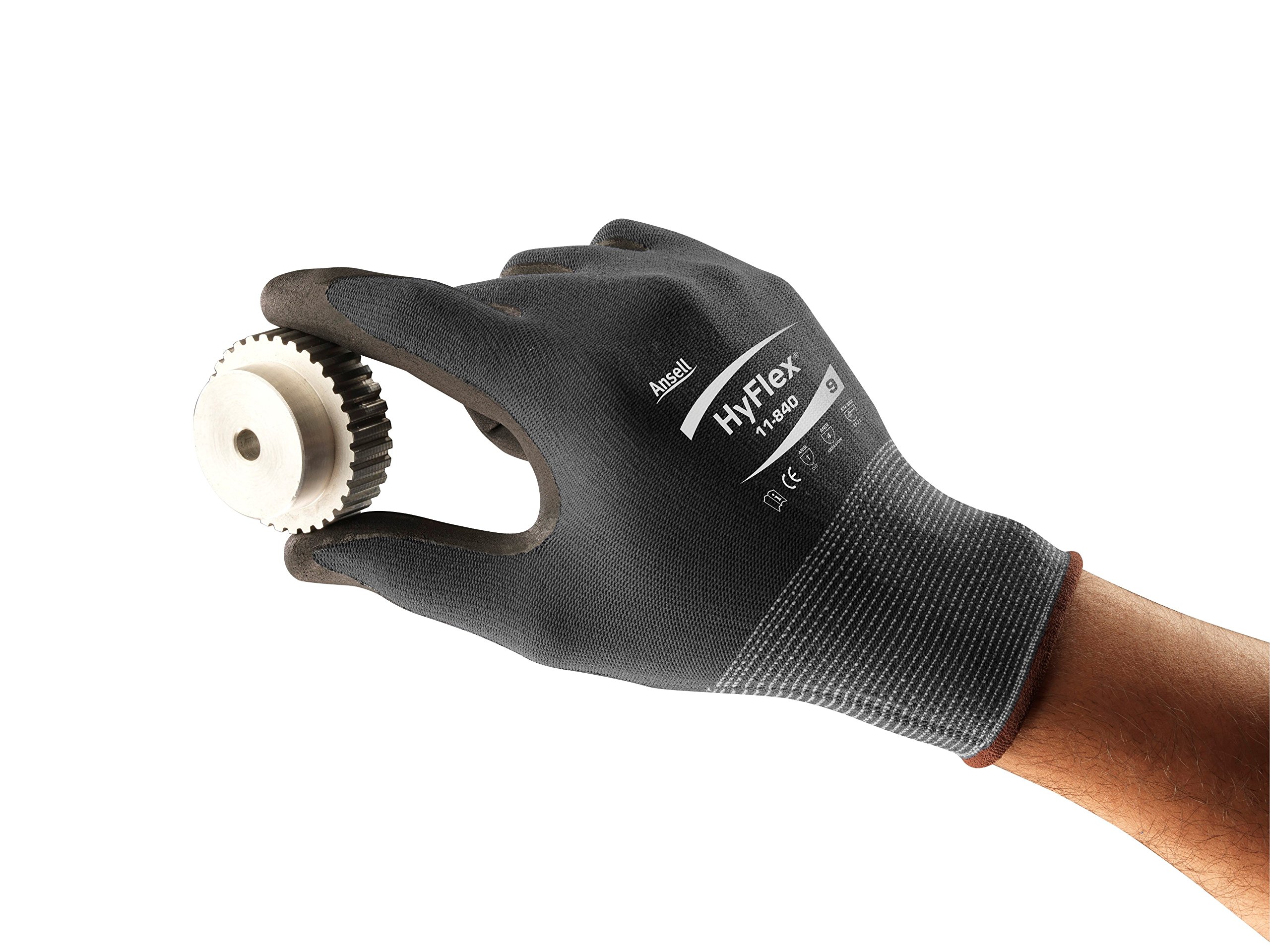 Thin Work Gloves, Ansell Hyflex 11840 Nitrile Foam Coated Gloves, Size