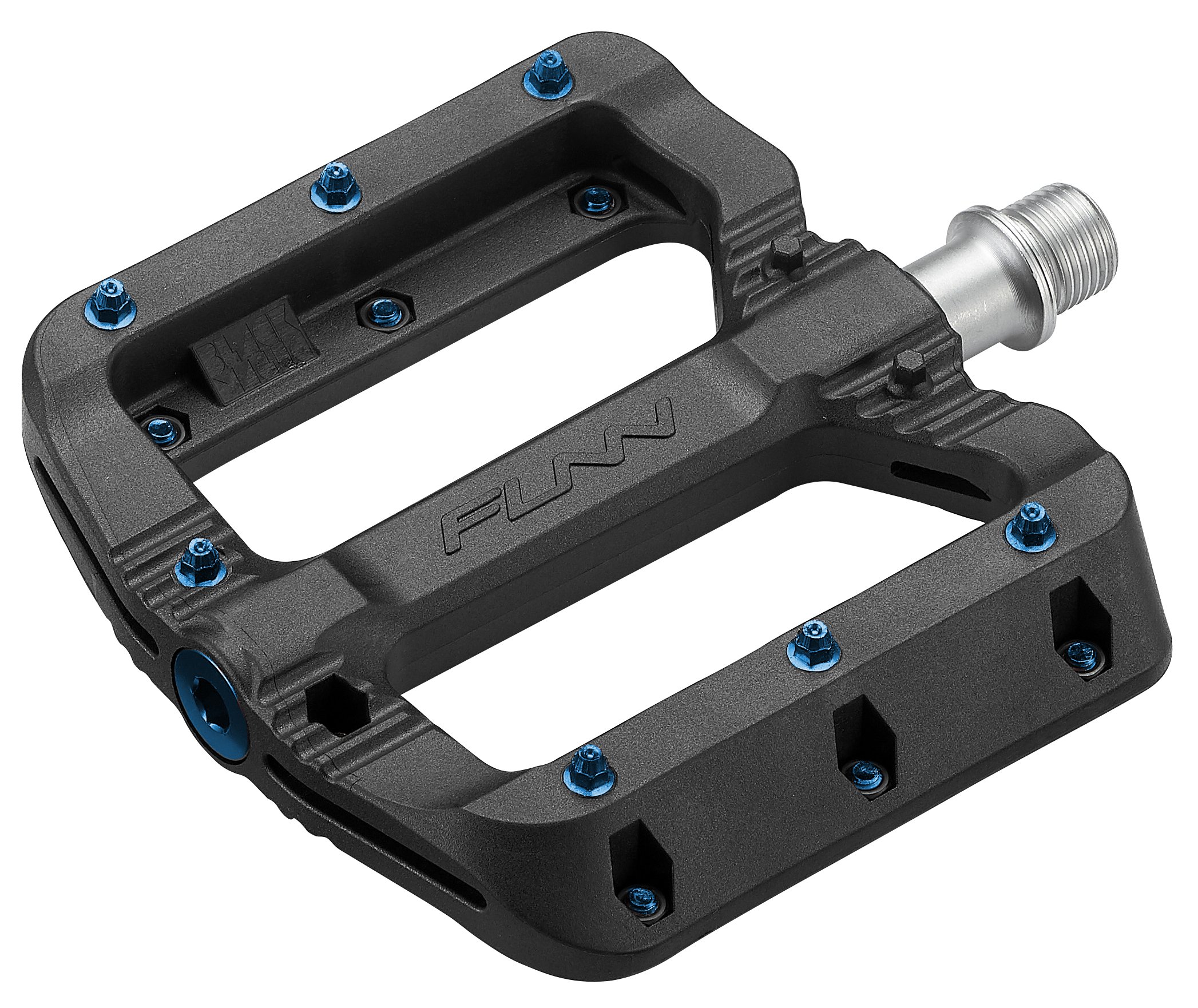 Funn Black Magic Plastic Flat Mountain Bike Pedal Set - Lightweight Wide Platform Bicycle Pedals for Stability, 9/16-inch CrMo Axle Bike Pedals for MTB/BMX/Urban/Gravel Riding (Blue Pins) — image 1