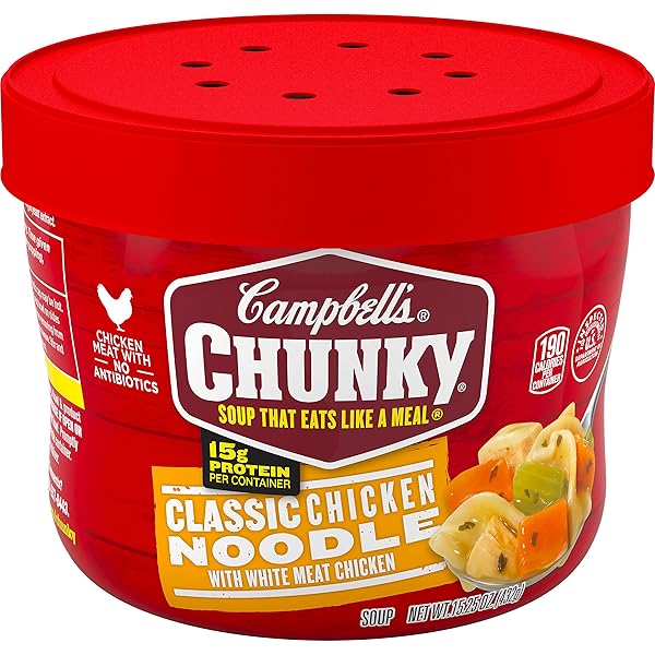 CAMPBELL’S CHUNKY MICROWAVABLE CLASSIC CHICKEN NOODLE SOUP, 15.25...