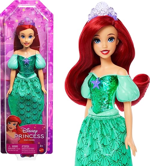 Mattel Disney Princess Dolls, Ariel Posable Fashion Doll with Sparkling Clothing and Accessories, Disney Movie Toys, HLW10
