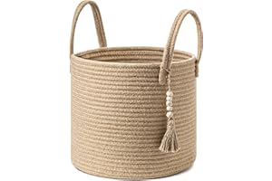 UBBCARE Woven Storage Basket - 11 x 11 inches, Decorative Rope Basket with Handles, Round Basket for Blankets, Dirty Clothes, Toys and Shoes in Living Room, Bedroom, Jute