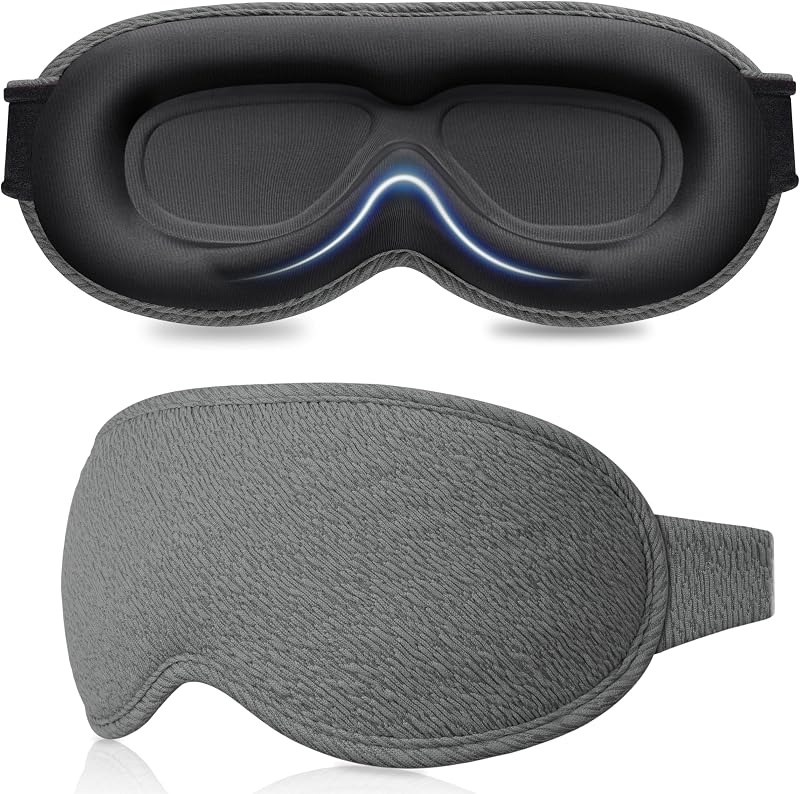 Gritin 100% Blackout Sleep Mask Grey - Zero Pressure Ergonomic 3D Cutout