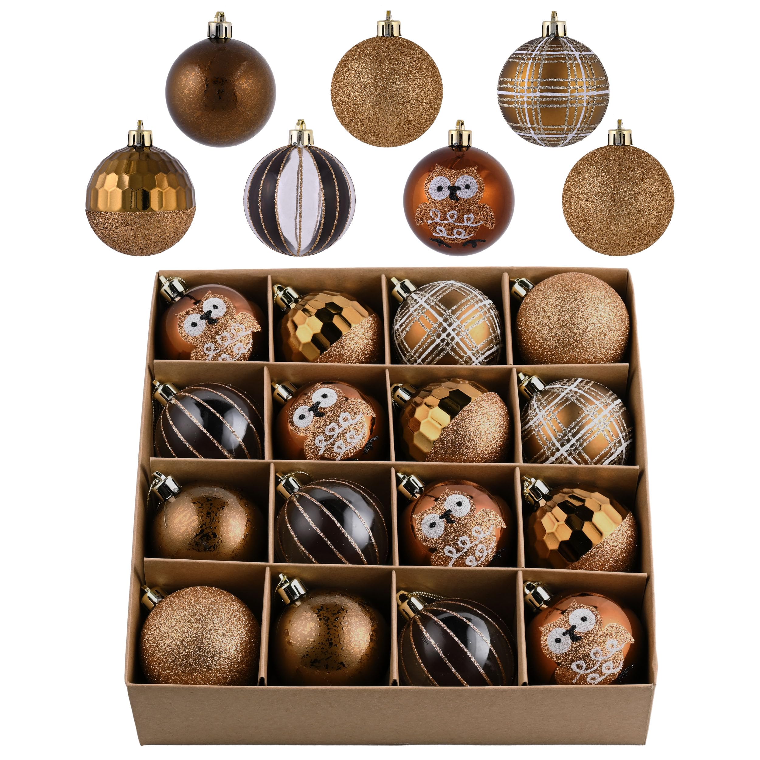 Valery Madelyn Christmas Tree Decorations Copper Baubles,16pcs 6cm Woodland Copper and Gold Christmas Ball Ornaments for Tree Decorations
