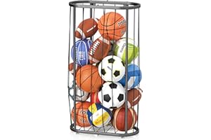 LARFAFA 41-Inch Large Ball Storage, Freestanding & Wall Mount Basketball Holder Rack, Gym Garage Outdoor Ball Rack with Elastic Rope, Sports Equipment Organizer