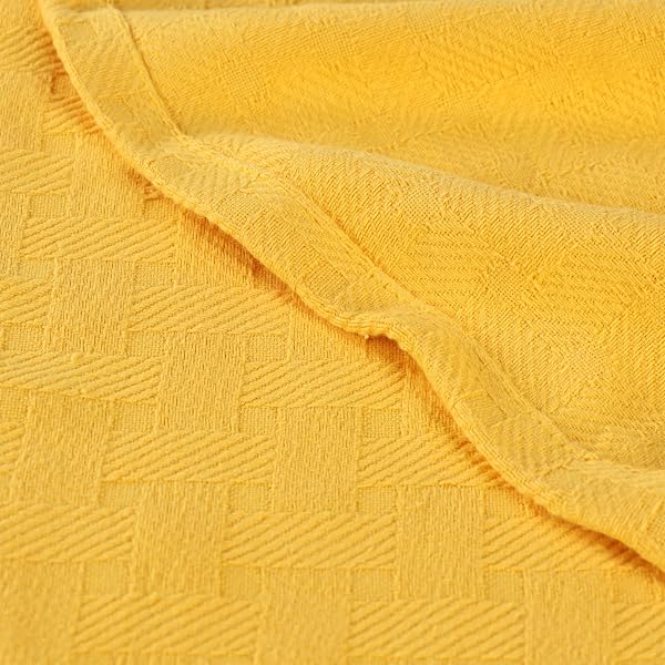 SUPERIOR BASKETWEAVE COTTON BLANKET, BASKET WEAVE DESIGN, SOFT, COMFY COVER FOR BED, BEDDING, BEDROOM, COUCH THROW, LOUNGING, MODERN BOHO MEDIUM WEIGHTED BLANKETS, FULL/QUEEN, GOLD
